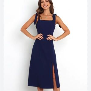 Petal & Pup Laurel Navy Tie Straps Midi Dress Size 8